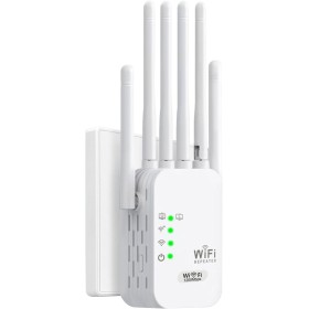 Amplificador Señal WiFi 1200M Repetidor WiFi Largo Alcance 5G y 2.4G Doble Banda WiFi Extender con 6 Antenas de Alta Ganancia,