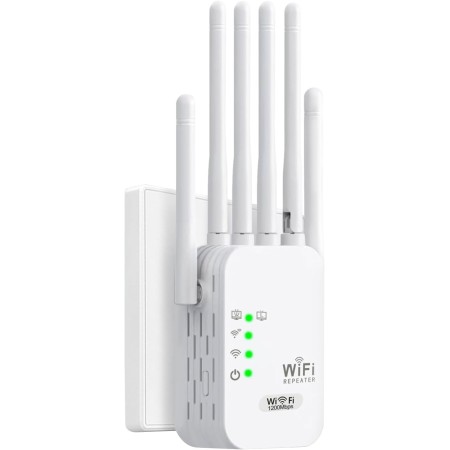 Amplificador Señal WiFi 1200M Repetidor WiFi Largo Alcance 5G y 2.4G Doble Banda WiFi Extender con 6 Antenas de Alta Ganancia,