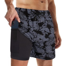 Suwangi Bañadores Hombre con Forro Compresión Pantalones Cortos de Natación Secado Rápido Shorts de Baño Bañadores de Surf