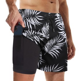 Suwangi Bañadores Hombre con Forro Compresión Pantalones Cortos de Natación Secado Rápido Shorts de Baño Bañadores de Surf