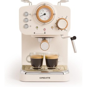 CREATE / THERA RETRO/Cafetera Express Semiautomática Blanco Mate y Madera / 20 bares, brazo doble salida, depósito 1,25L, café