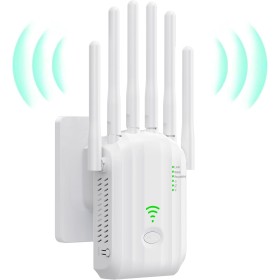 Repetidor WiFi, Amplificador de Señal WiFi,6 Antenas, 2 Puertos LAN,Extensor WiFi/Router/Repetidor/Ap Modo,Cobertura Total de