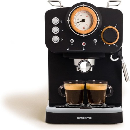 CREATE / THERA RETRO/Cafetera Express Semiautomática Blanco Mate y Madera / 20 bares, brazo doble salida, depósito 1,25L, café