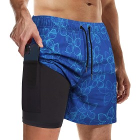 Suwangi Bañadores Hombre con Forro Compresión Pantalones Cortos de Natación Secado Rápido Shorts de Baño Bañadores de Surf