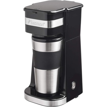 Bestron Cafetera, Cafetera goteo con taza aislada, para café de filtro molido, 2 tazas grandes, 750 vatios, acero inoxidable,