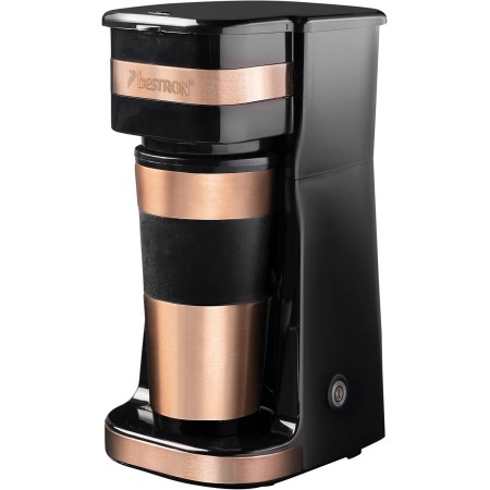 Bestron Cafetera, Cafetera goteo con taza aislada, para café de filtro molido, 2 tazas grandes, 750 vatios, acero inoxidable,