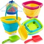 Sloosh Cubo Plegable (Paquete de 3, con 3 Palas), Cubo de Arena, Cubo, arenero, Cubo Cuadrado para Fiesta de Verano, Cubo