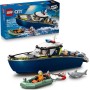 LEGO City Persecución en Barco de Policía - Juego Policial con 2 Barcos de Juguete, 3 Minifiguras y Figura de Tiburón - Regalo