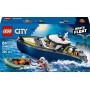 LEGO City Persecución en Barco de Policía - Juego Policial con 2 Barcos de Juguete, 3 Minifiguras y Figura de Tiburón - Regalo