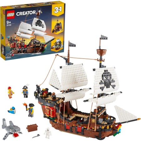 LEGO Creator 3-en-1 Barco Pirata, Isla Calavera o Taberna, Juego Creativo de Construcción con Tiburón de Juguete y Mini Figuras,