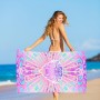 Toallas de playa de rayas rosas de 160 x 90 cm en una bolsa, toalla de playa fina de microfibra grande para adultos, toalla de