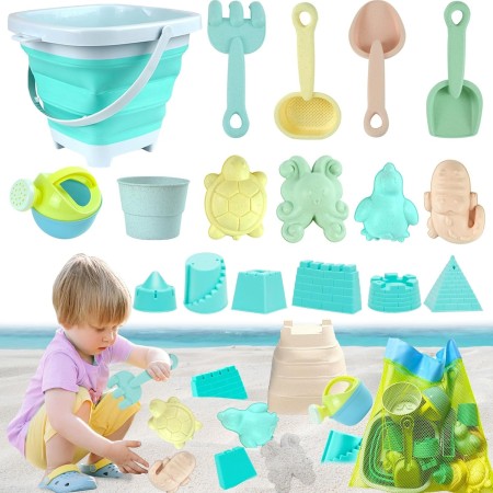 VEEKAY Juego de Juguetes de Playa,18pcs Juguetes De Playa para niños con Cubo Plegable,Juguetes de Arena,Juguete para