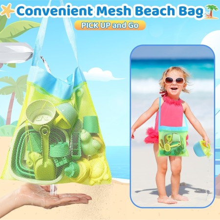 VEEKAY Juego de Juguetes de Playa,18pcs Juguetes De Playa para niños con Cubo Plegable,Juguetes de Arena,Juguete para