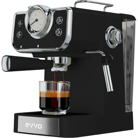EVVO Cafetera Express Intensa, Presión de 20 bares, Cuerpo de Acero, Espressos y Capuccinos, 1350W, Doble salida, Portafiltros,