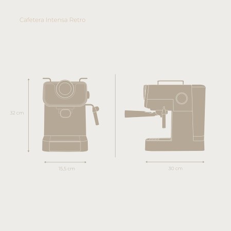 EVVO Cafetera Express Intensa, Presión de 20 bares, Cuerpo de Acero, Espressos y Capuccinos, 1350W, Doble salida, Portafiltros,