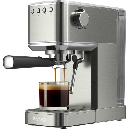 EVVO Cafetera Express Intensa, Presión de 20 bares, Cuerpo de Acero, Espressos y Capuccinos, 1350W, Doble salida, Portafiltros,