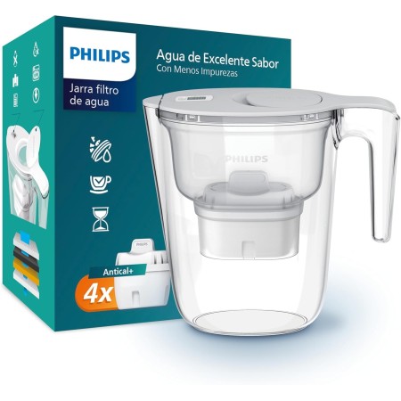 Filtro de jarra Philips +4 cartuchos de filtro de repuesto Antical+, HASTA UN 50% DE MAYOR REDUCCIÓN DE LA CAL, flujo rápido,