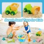VFANDV Juguetes Playa, 18 Piezas Juguetes de Playa para Niños con Cubo Plegable Moldes de Arena Camión de Arena Palas y Bolsa de