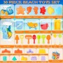 ZQEJEFD Juguetes Playa, 30 Piezas Juguetes de Playa para Niños con Cubo, Moldes de Arena, Rueda de Agua,Camión de Arena, Palas y