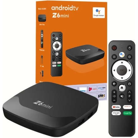 TV Box Android Z6 Mini con Voice Assistant, Reproductor Multimedia Digital, Control Remoto con Botones de Acceso Directo