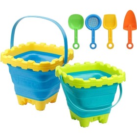 TRIXES Juego de 2 Cubos y Palas Plegables Vacaciones - Diseño de Silicona - Minimiza el Espacio en el Equipaje - Esencial de
