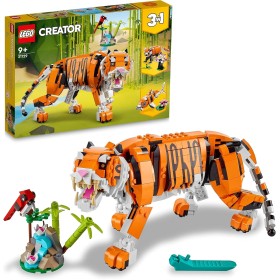LEGO Creator 3-en-1 Tigre Majestuoso, Panda Rojo o Pez Carpa, Set de Animales de Juguete para Construir para Niños y Niñas de 9