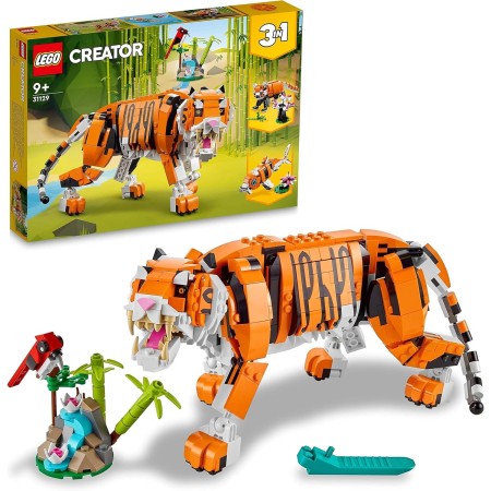 LEGO Creator 3-en-1 Tigre Majestuoso, Panda Rojo o Pez Carpa, Set de Animales de Juguete para Construir para Niños y Niñas de 9