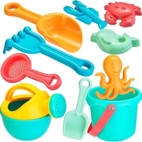 Lubibi Juguetes de Plastico para Niños, 10 Piezas, Juegos de Cubos, Palas Rastrillo Moldes de Arena, para Playa, Verano
