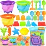 CIANBIFN 24 Piezas Juego de Juguetes de Arena para la Playa, Juego de Juguetes de Arena con Cubo Plegable, Pala, Moldes de