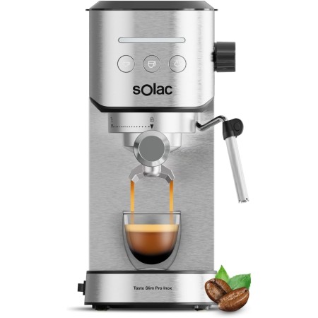 Solac Taste Slim Pro Inox - Cafetera Espresso 20 bares | 2 cacillas | Calientatazas | Calentamiento Thermoblock | Parada