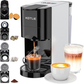 KOTLIE Expreso 4 en 1 Cafetera de Capsulas 19 Bar Alta Presión Apagado Automático Depósito Cafetera de espresso/Cafetera
