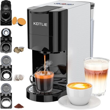 KOTLIE Expreso 4 en 1 Cafetera de Capsulas 19 Bar Alta Presión Apagado Automático Depósito Cafetera de espresso/Cafetera