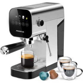 Aigostar Barista - Cafetera Espresso y Capuccino, Compatible con cápsulas y café molido, 20 Bares, Panel Táctil Digital, 1 o 2