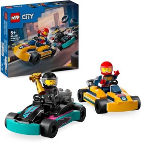 LEGO City Karts y Pilotos de Carreras, 2 Minikarts de Juguete, Juego de Construcción con 2 Minifiguras de Pilotos, Coches de