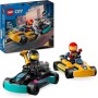 LEGO City Karts y Pilotos de Carreras, 2 Minikarts de Juguete, Juego de Construcción con 2 Minifiguras de Pilotos, Coches de
