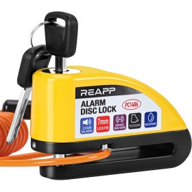 REAPP Candado Moto Disco con Alarma 110 DB, Antirrobo Moto Freno 7mm con Accesorios 1.5m Cable Recordatorio y Candado Bolsa,