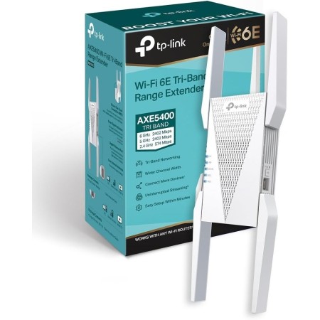 TP-Link RE815XE Repetidor WiFi 6e Mesh AXE5400, Triple Banda,Banda Exclusiva 6GHz,Canal de 160MHz,Fácil Control por