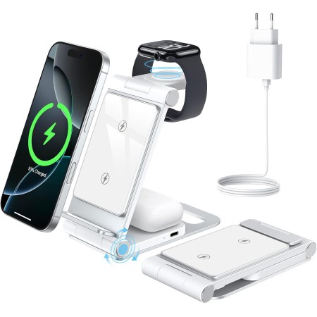 Cargador inalámbrico para iPhone,Plegable 3 en 1 Base Cargador para iPhone 16/15/14/13/12/Plus/Pro MAX, Estación de Carga para