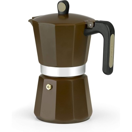 MONIX New Cream Cafetera Italiana de Aluminio, Capacidad 6 Tazas, Apta para Todo Tipo de cocinas incluida inducción