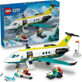 LEGO City Ambulancia Aérea de Emergencia - Juego Médico con Avión Sanitario de Juguete - 4 Minifiguras inc. Médica y Piloto -