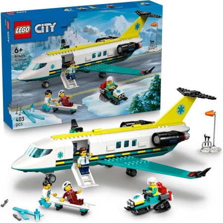 LEGO City Ambulancia Aérea de Emergencia - Juego Médico con Avión Sanitario de Juguete - 4 Minifiguras inc. Médica y Piloto -