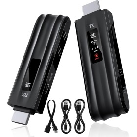 Transmisor y Receptor HDMI Inalámbrico, Descodificación 4K Salida 1080P, Extensor HDMI Inalámbrico con Pantalla LCD, Alcance