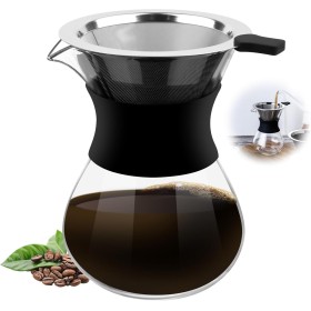 Pour Over Cafetera de Goteo, 400 ml Pour Over Coffee Maker, Cafetera de Goteo con Filtro, Reutilizable Cafetera Manual, Cafetera