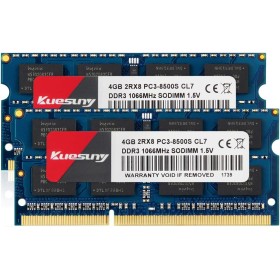 Kuesuny 8GB Kit (2x4GB) DDR3 1066MHz / 1067MHz SODIMM 204 Pin 1.5V CL7 No ECC Sin búfer 2RX8 PC3-8500 PC3-8500S Memoria RAM para