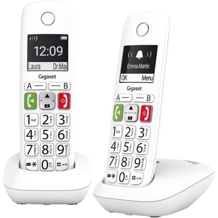 Gigaset E290 - Teléfono DECT Inalámbrico - Botones Grandes - Pantalla Iluminada en Blanco y Negro - Control de Volumen, Blanco