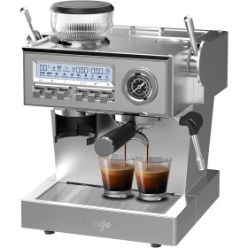iceagle Cafetera Espresso con bomba italiana de 20 bar, Molinillo, Manual Portafiltro, Máquina de Café con Espumador de Leche y