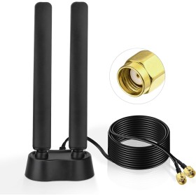 Eightwood Antena WiFi 6E 2,4 g/5 g/5,8 g/6 g wifi, amplificador, base magnética tribanda, con cable de extensión RP-SMA para