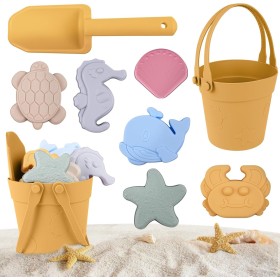 HOTUT Juguetes de Playa de Silicona,8 Piezas Juego de Moldes de Arena de Silicona,Juguetes Arena Juegos de Playa para Bebe,Cubo