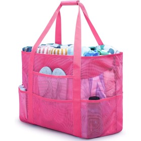 Czemo Bolsa de Playa Malla Grande Ligero con Cremallera 7 Bolsillos pequeños, de Picnic para Niñas, Reusable Shopping Bags para