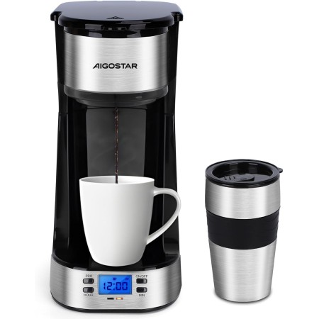 Aigostar Coffey - Cafetera de Goteo con taza aislada, Programable 24H, Pantalla LCD, 420 ml, Función AutoClean, Cafetera con